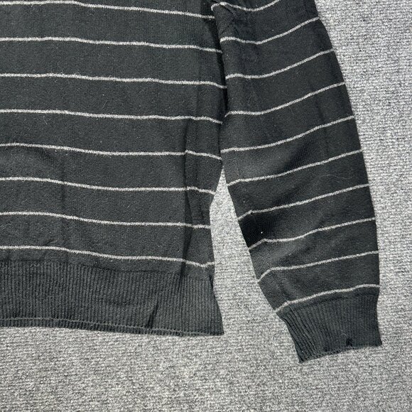 J Crew Sweater Mens Large Cotton Cashmere Black Gray Stripe V Neck Long Sleeve - Picture 2 of 7